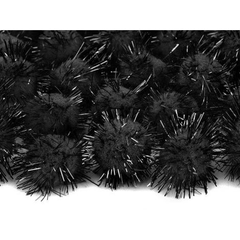 Pompony brokatowe PartyDeco 2cm Czarne, 20szt